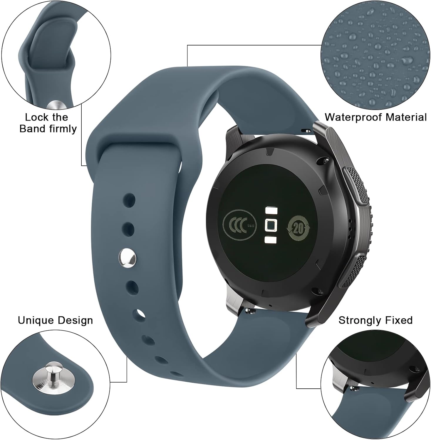 Meliya Correas para Samsung Gear S3 FrontierClassic Band para mujeres y hombres, correa deportiva de silicona suave ajustable de 0.78 pulgadas para