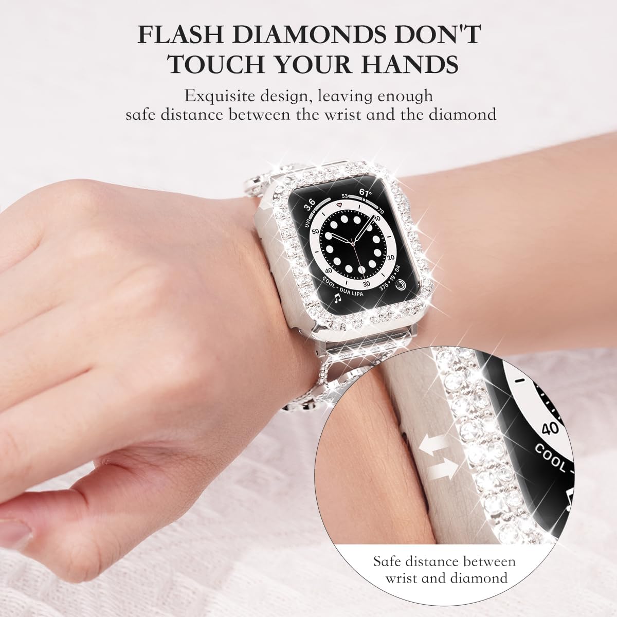 La correa de metal de diamante añade brillo a tu reloj. Compatible con Apple Watch Band y Case Series 987SE654321. El trébol es simple y elegante.