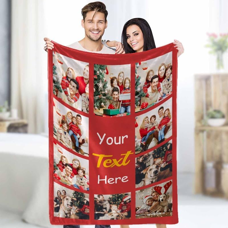 YESCUSTOM Manta de fotos personalizada con 10 textos de fotos, fabricada en Estados Unidos, regalo para familiares, amigos, amantes para cumpleaños,