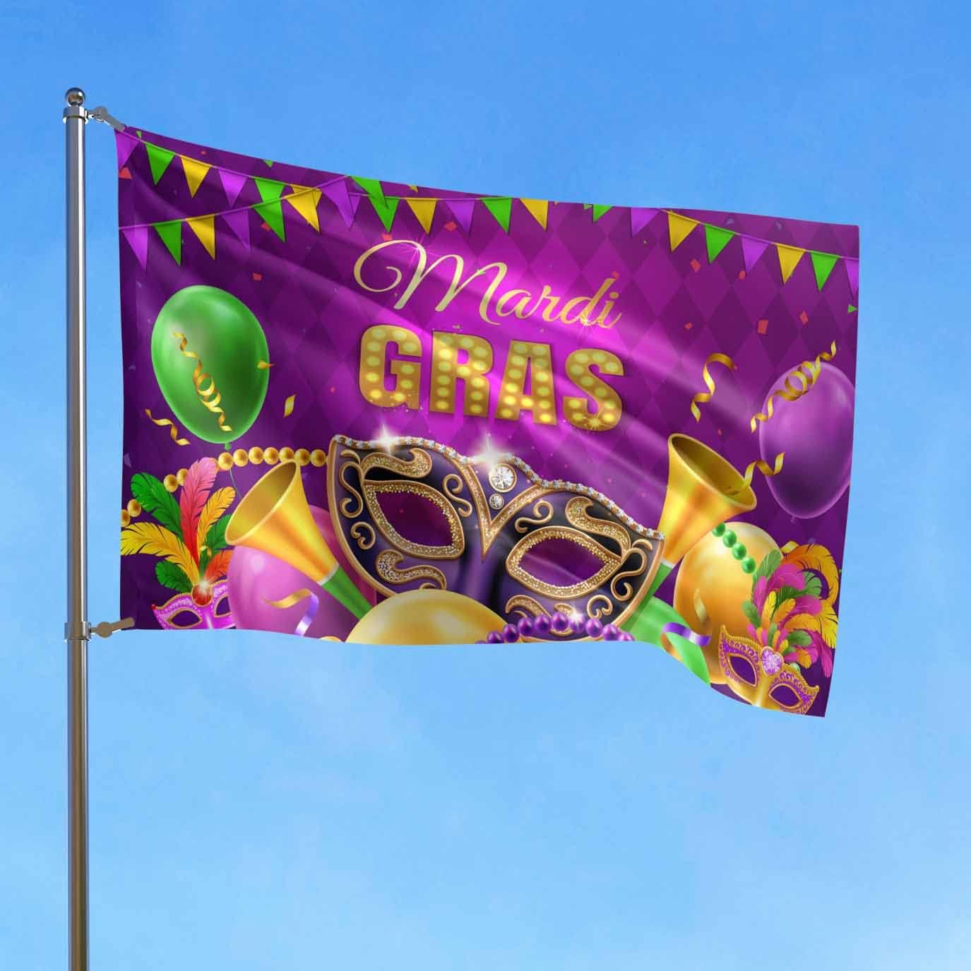 FLCHWY Bandera de Mardi Gras con la frase “Happy Carnival”, bandera de celebración de carnaval de New Orleans Mardigras, fiesta de vacaciones,