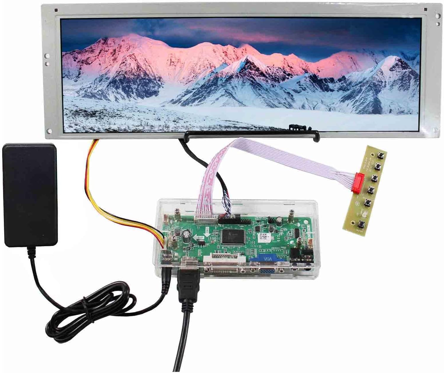 VSDISPLAY Pantalla LCD de 14.9 pulgadas 1280×390 LTA149B780F con HD-MI DVI VGA tablero controlador de audio M.NT68676 con estuche acrílico, y