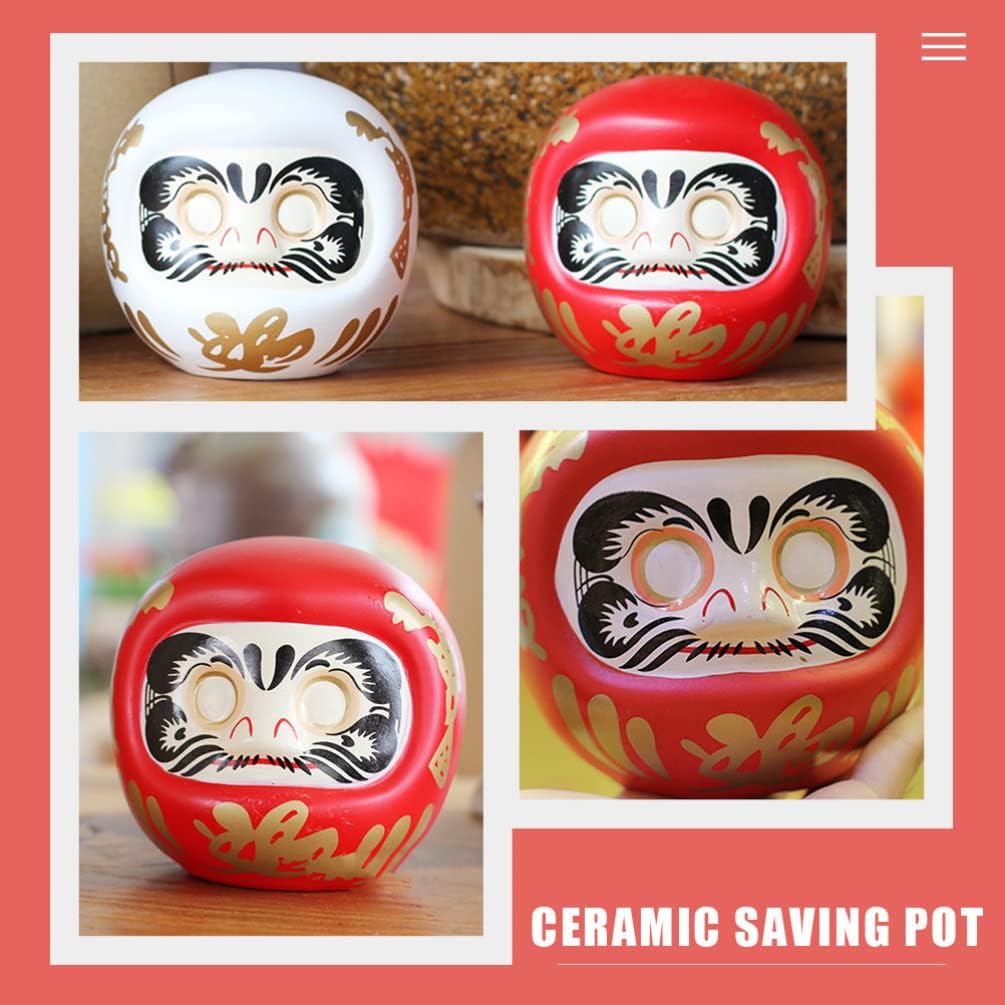 STOBOK Decoración para el hogar, caja de ahorro de muñeca japonesa Daruma de cerámica, alcancía de gato, banco de deseos, estatua zen de la suerte,