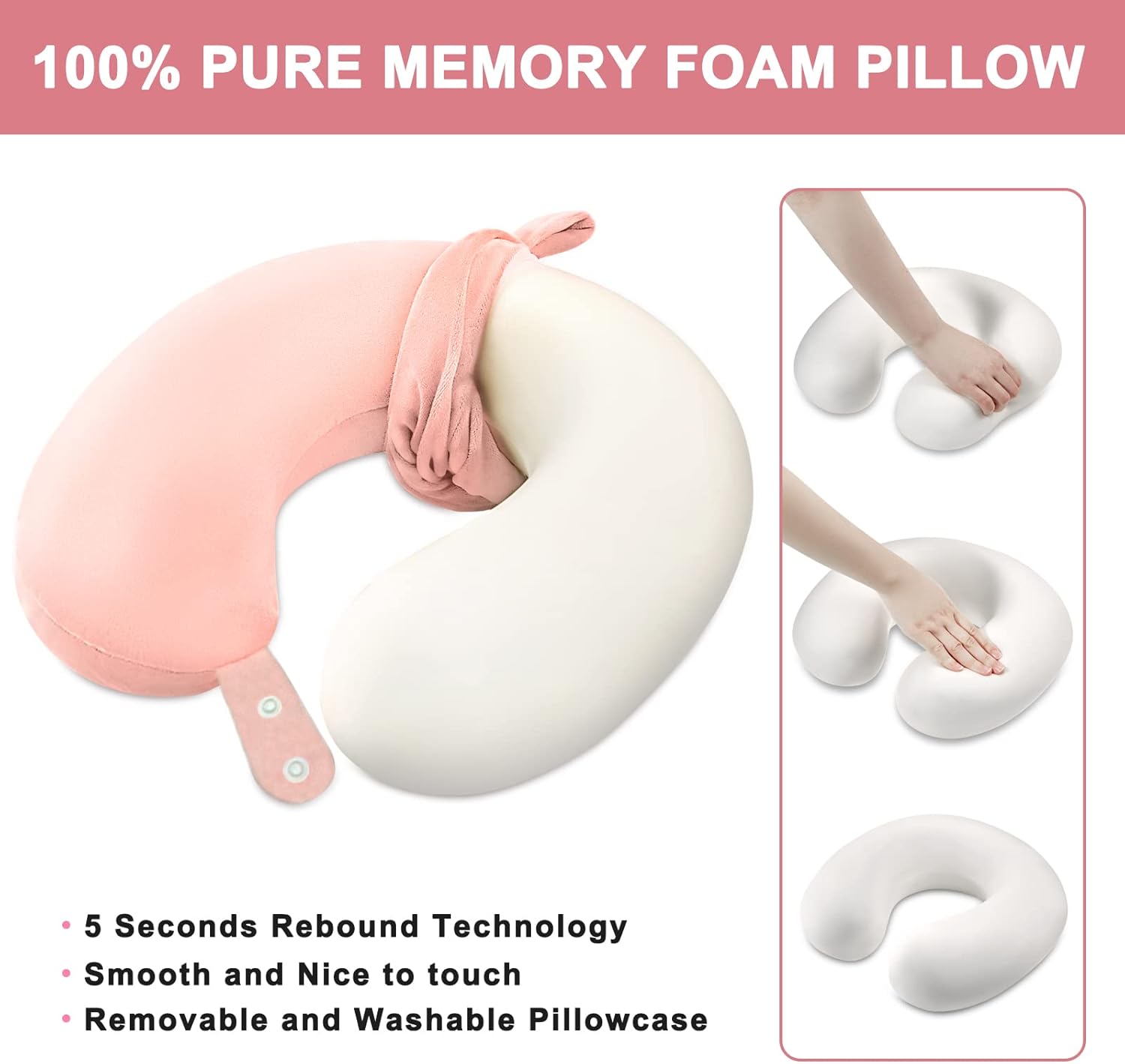urnexttour Almohada de viaje, la mejor almohada de espuma viscoelástica para soporte de cabeza, almohada cervical de viaje suave para avión,