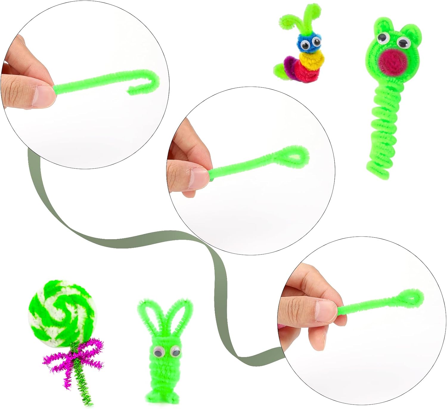 Caydo 200 piezas de limpiapipas de color verde fluorescente para manualidades, tallos de felpilla flexibles para niños, proyectos de manualidades y