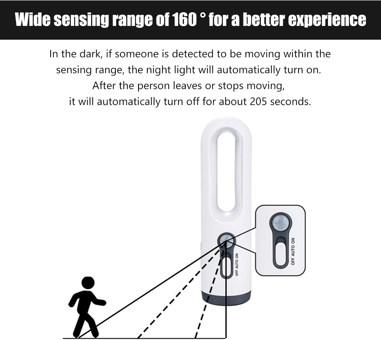 Luz nocturna recargable con sensor de movimiento, 2 en 1 LED, linterna portátil blanca cálida, temperatura de color, 2800 K, sensor de atardecer a