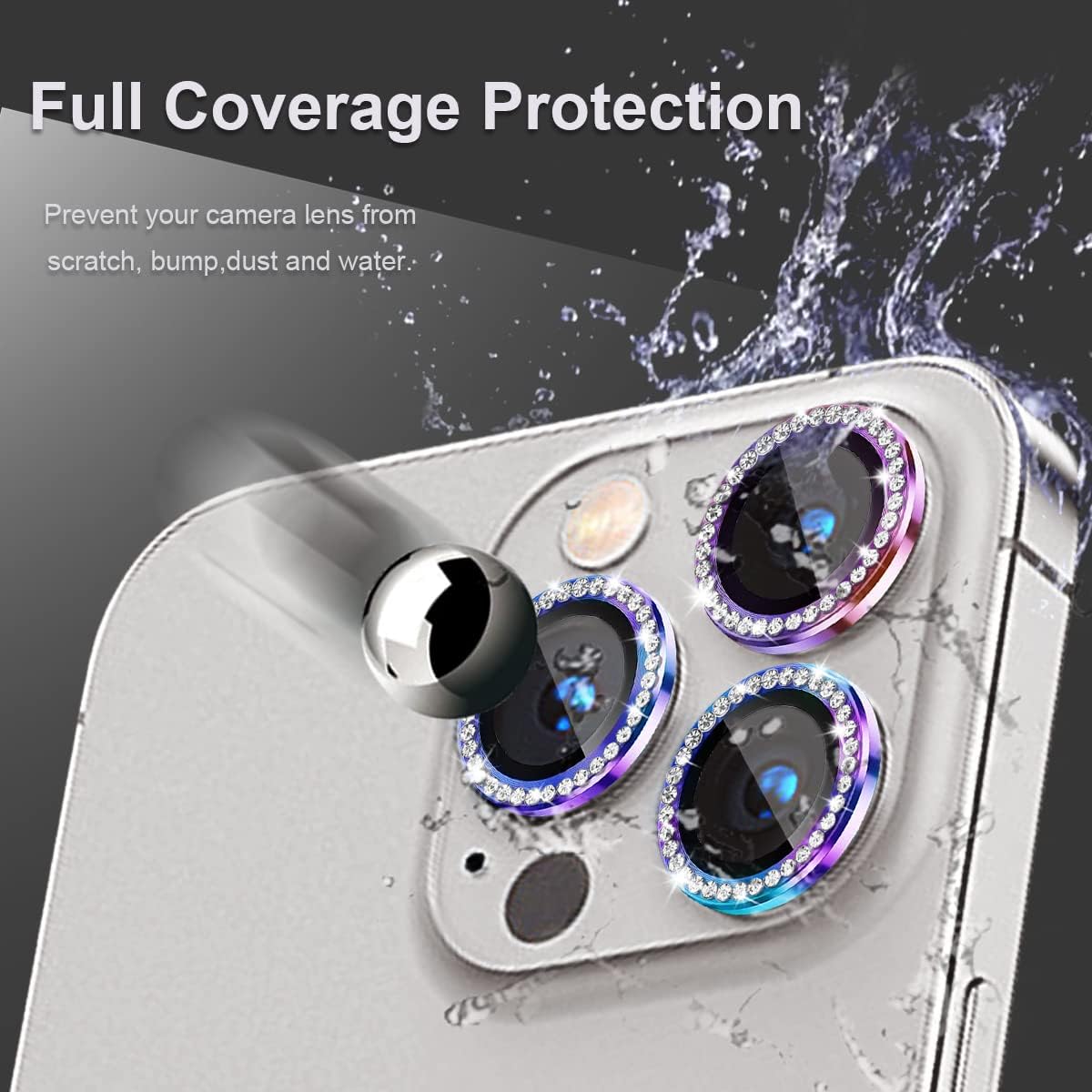 3+1 Compatible con iPhone 15 Pro y iPhone 15 Pro Max, protector de lente de cámara de vidrio templado 9H, anillo individual de metal, protector de