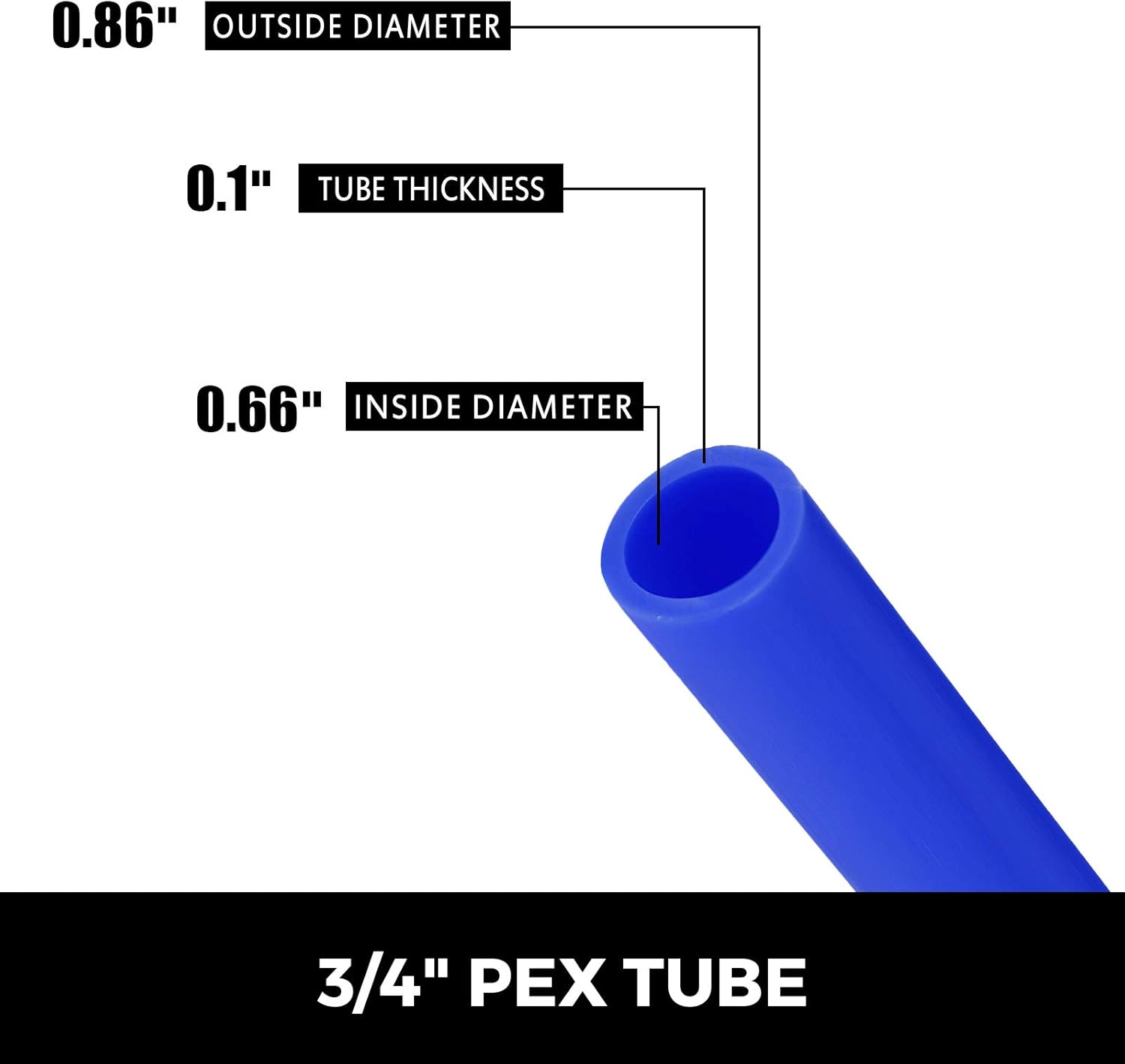 VEVOR Tubo PEX sin barrera de oxígeno de 300 pies, tubo PEX azul de 34 de pulgada, tubo de calor radiante EVOH Pex-B, fontanería duradera para