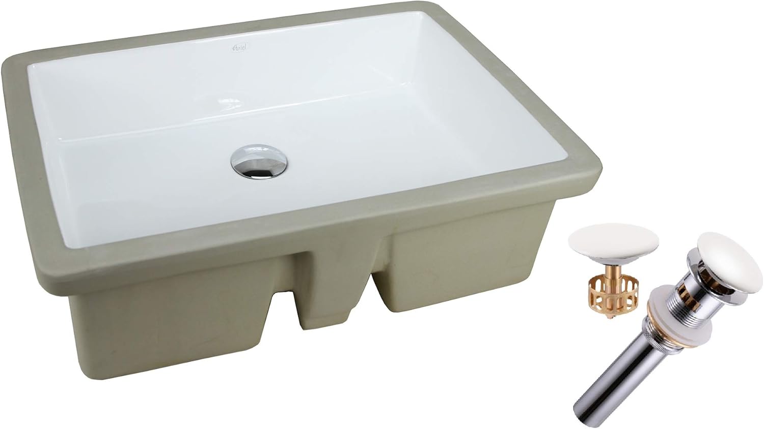 KINGSMAN Rectrangle – Lavabo de baño de cerámica vítrea para empotrar, color blanco puro (22 pulgadas con drenaje emergente)