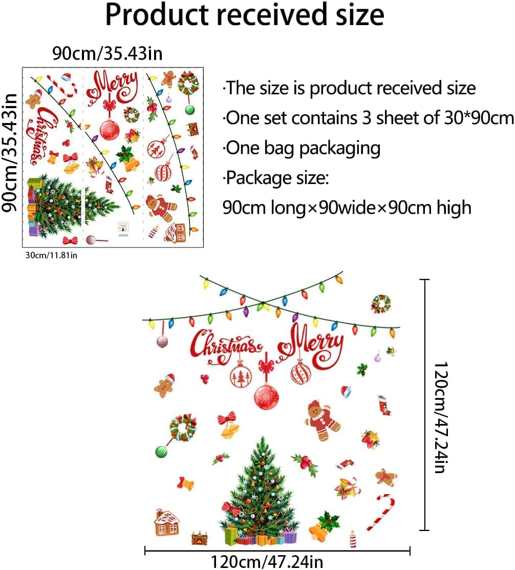 47.24 x 47.24 pulgadas, calcomanía de pared de Feliz Navidad, árbol de Navidad, bola de luz de globo, calcomanías de pared extraíbles para