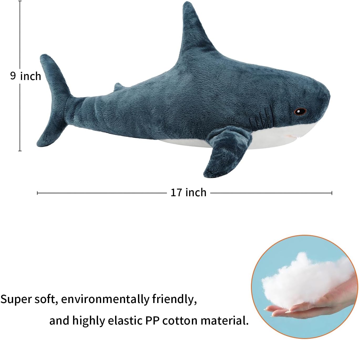 MUPI Almohada de peluche de tiburón de 17 pulgadas, almohada de tiburón de peluche, tiburón de juguete, tiburón de peluche, gran peluche, muñeca de