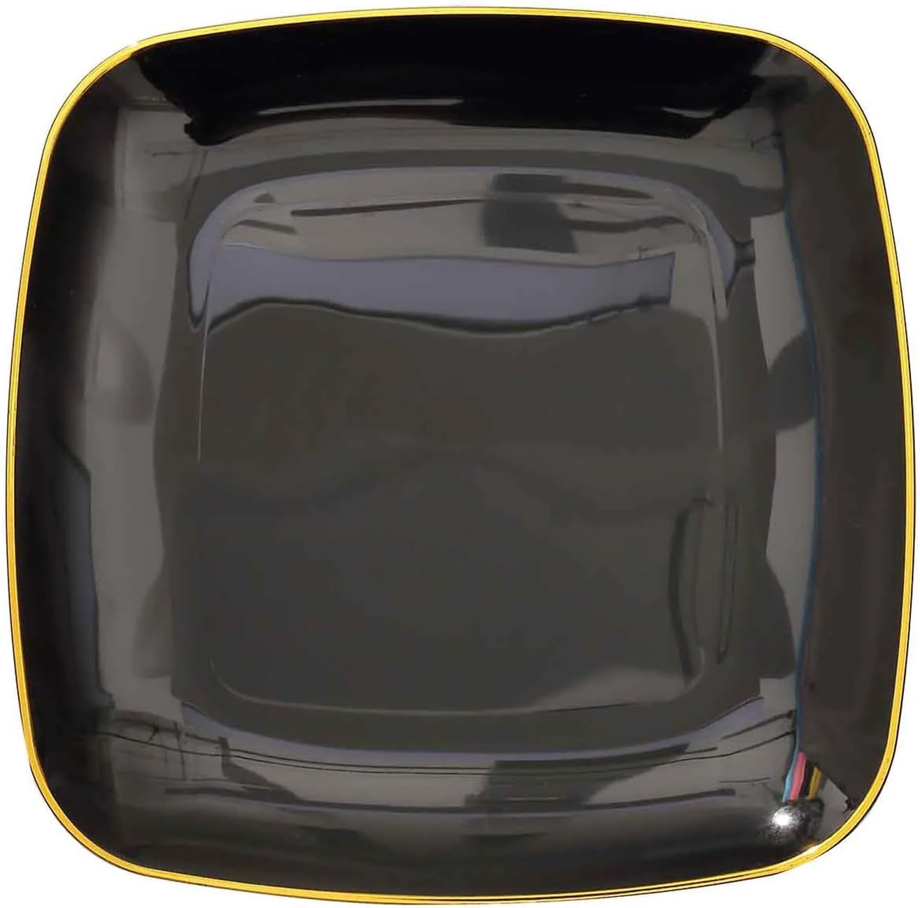 Efavormart – Paquete de 10 platos cuadrados de plástico para postre de 10 pulgadas, color negro con borde dorado, platos desechables para ensalada