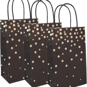 ECOHOLA Bolsas de regalo de papel de aluminio negro y dorado con asas negras, 25 piezas de lunares metálicos dorados para regalos, minoristas, ECOHOLA Bolsas de regalo de papel de aluminio negro y dorado con asas negras, 25 piezas de lunares metálicos dorados para regalos, minoristas,