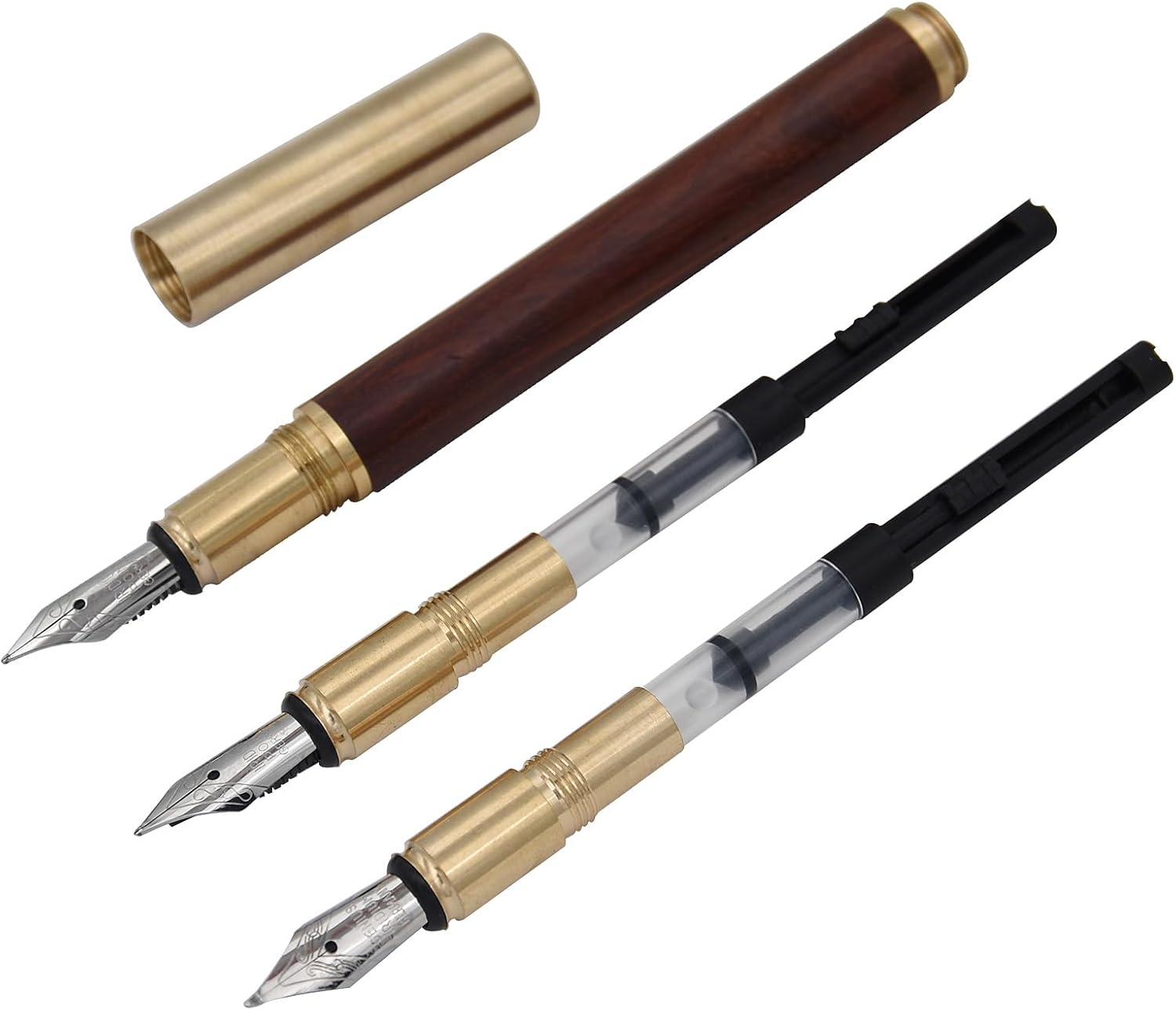 Pluma estilográfica de madera hecha a mano de latón con párrafo corto (4.528 in) de bolsillo, bolígrafo de viaje de negocios, pluma de caligrafía