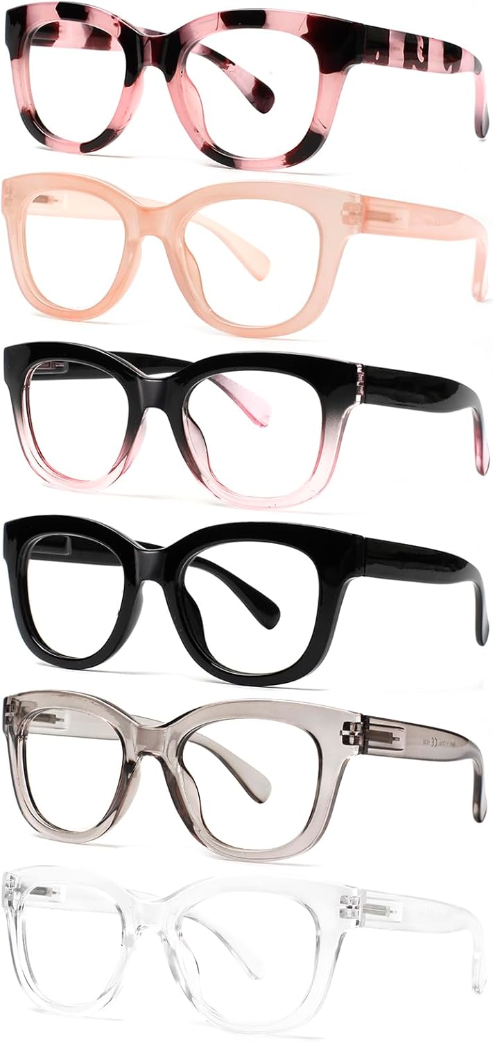 Henotin Paquete de 6 lentes de lectura para mujer, bloqueo de luz azul, bisagra de resorte para computadora, lectores de gran tamaño para mujer