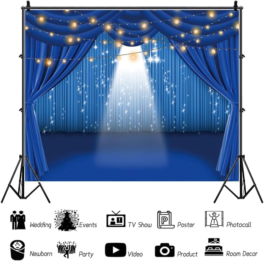Telón de fondo azul para escenario, telón de fondo de teatro para fotografía, 10 x 8 pies, telón de fondo de teatro, espectáculo dramático,