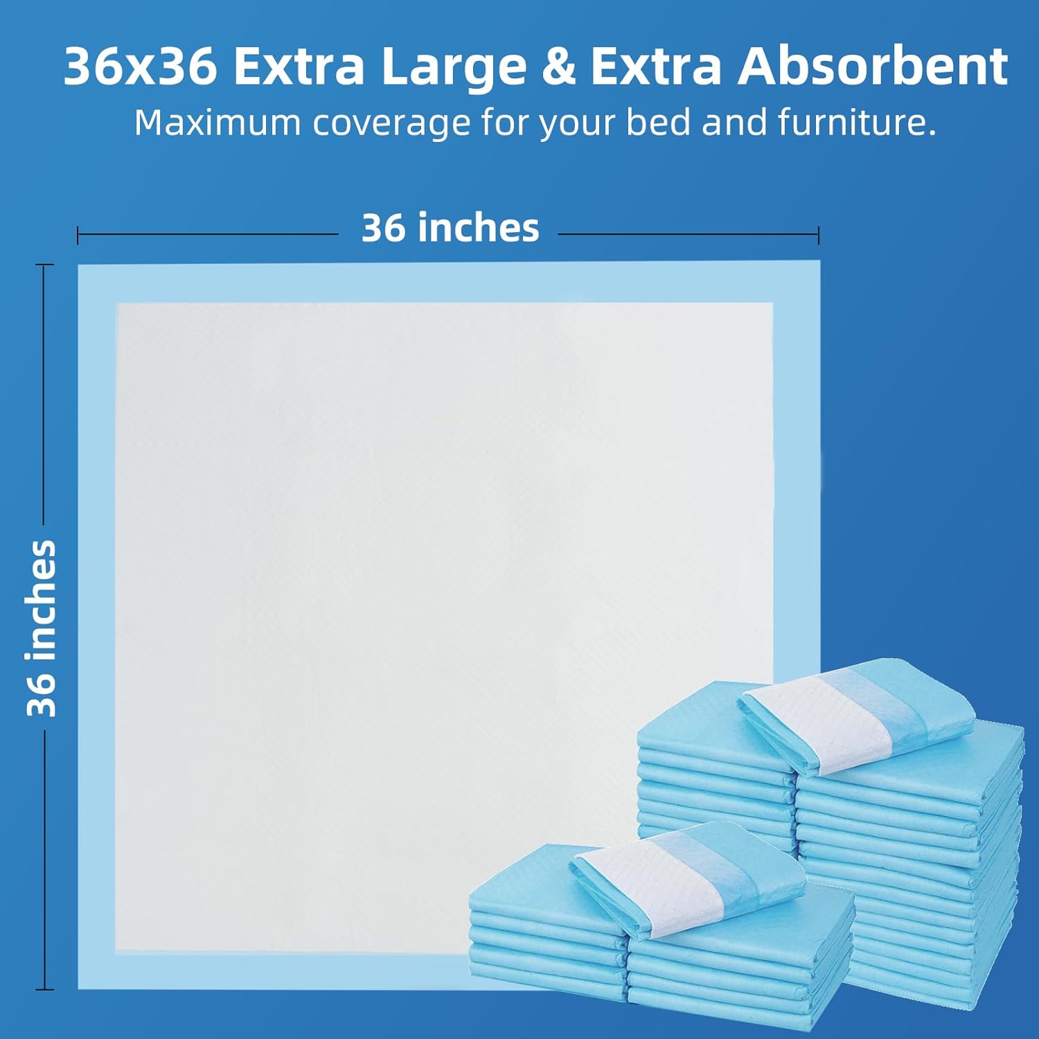 Almohadillas desechables extra grandes de 36 x 36 pulgadas (50 unidades), almohadillas para incontinencia para adultos, mandriles médicos de ultra