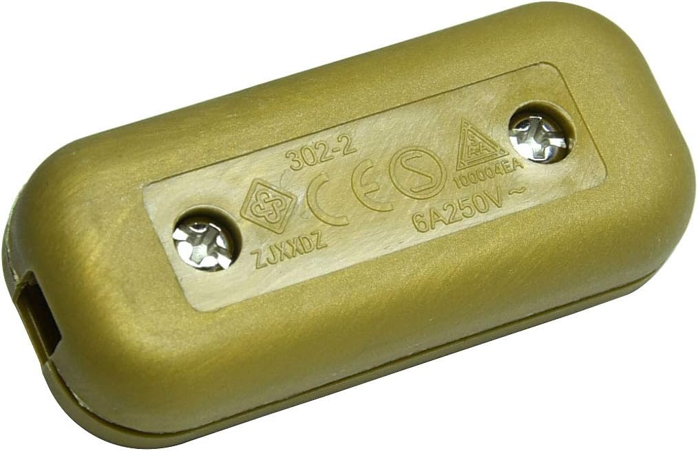 Interruptor de cable en línea EncendidoApagado Interruptor de cable de alimentación de botón negro 6A 250V (dorado)