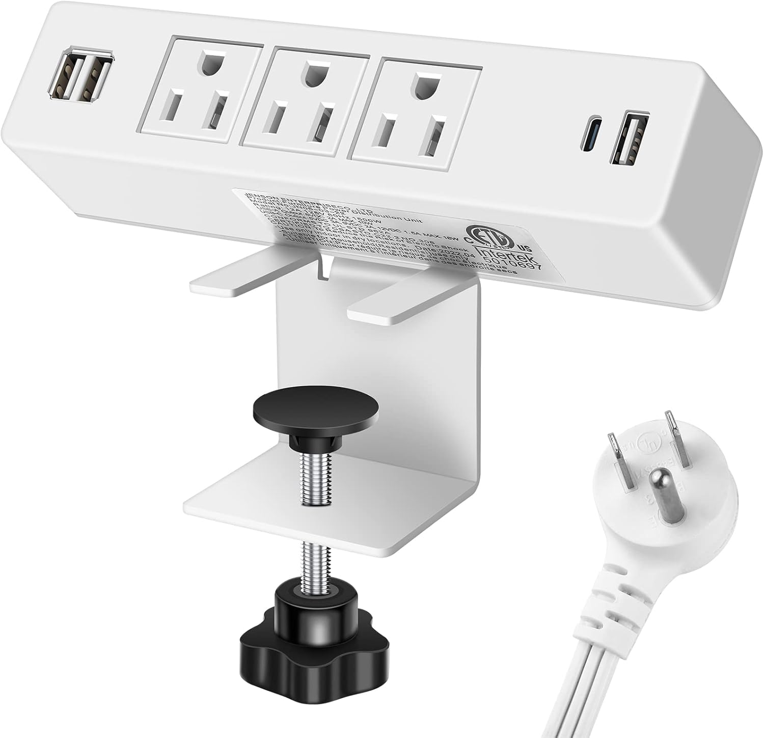 Regleta de alimentación de escritorio blanca de 10 pies con USB, protector de sobretensiones, estación de carga de energía con 3 enchufes, 3 USB A 1