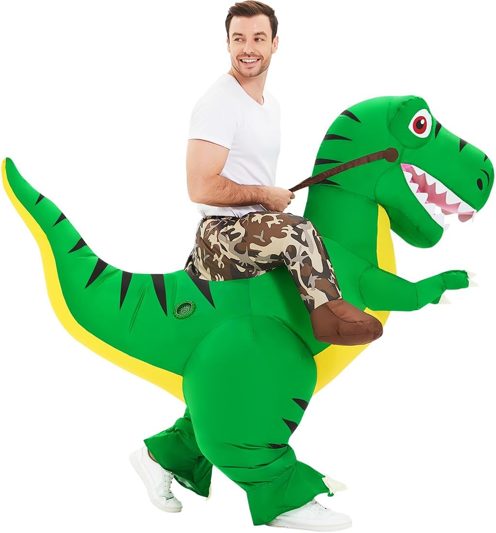 COMIN Disfraz inflable de dinosaurio para niños, disfraz de dinosaurio inflable de T-Rex, vestido divertido verde para fiesta de Halloween
