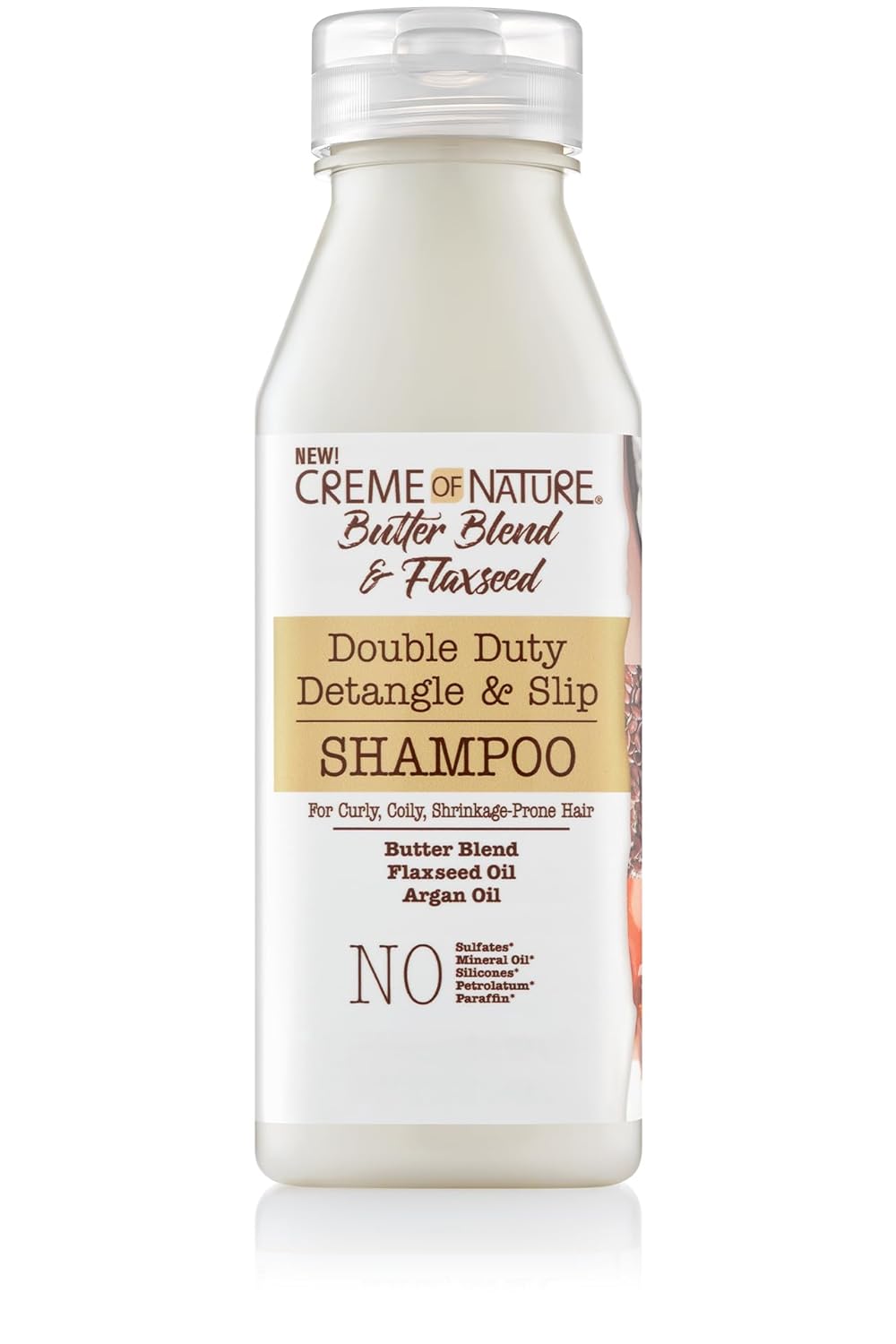 Creme of Nature, Champú desenredante y antideslizante de doble función, mezcla de mantequilla, aceite de argán, aceite de linaza, fórmula