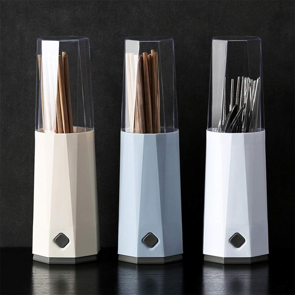 Hemoton Soporte para palillos, cubiertos de plástico con tapa, cubiertos de cocina, organizador de almacenamiento de utensilios de plástico para