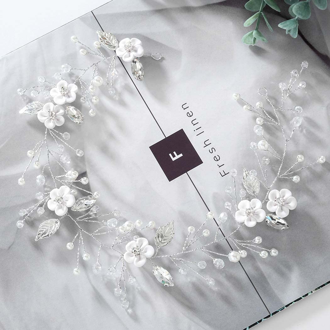 Yean Diadema de novia para boda, accesorios para el cabello de novia, pieza de pelo de flores para mujeres y niñas (plateado)