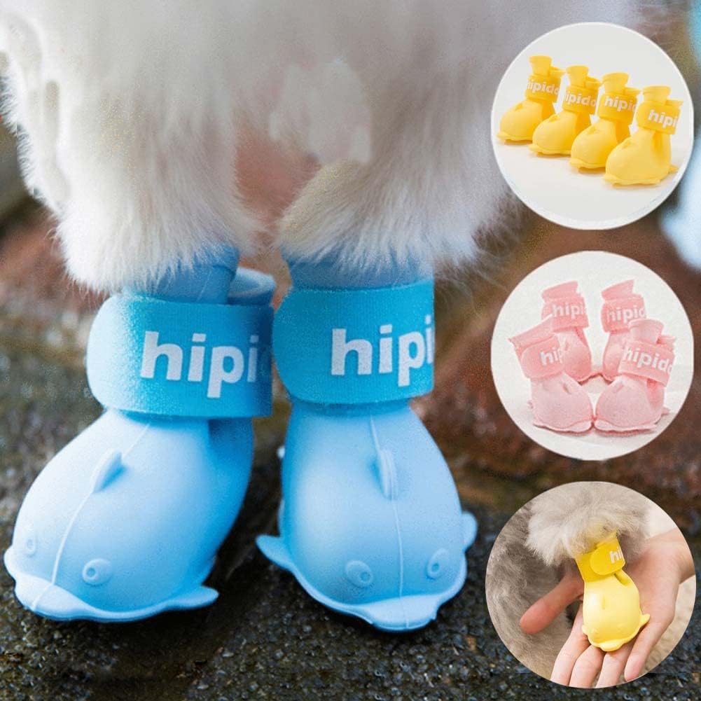 4 botas impermeables para perro, zapatos para perro para nieve y lluvia, peluche de Pomerania, bichón y cachorro (azul, S)