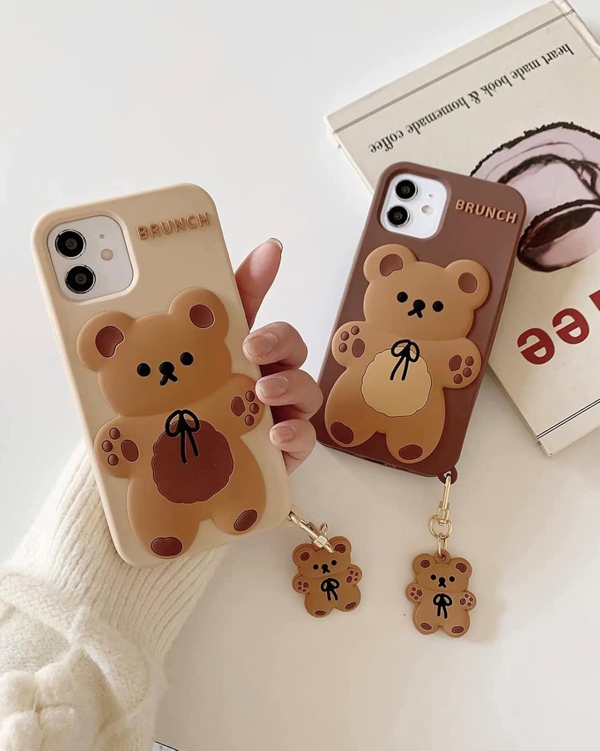 SGVAHY Funda de teléfono para iPhone 13, bonita funda para iPhone, funda de teléfono creativa con llavero de dibujos animados para iPhone, funda de