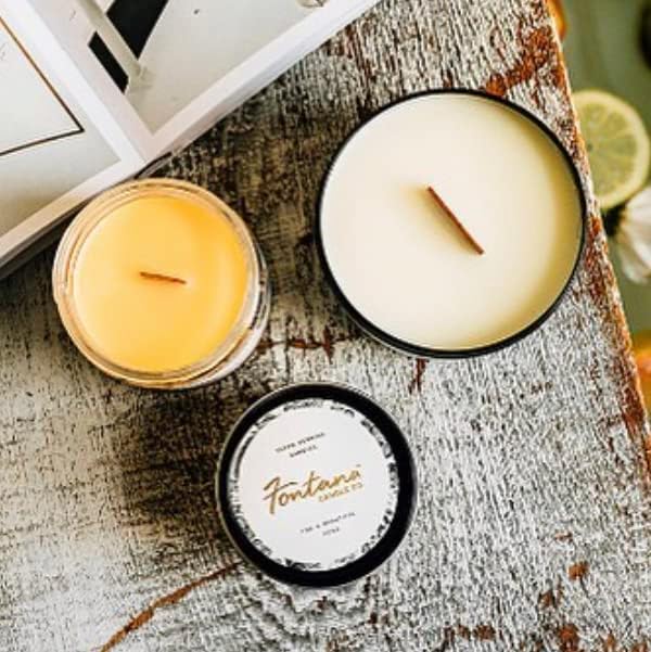 Fontana Candle Company – Vela sin perfume de cera de abejas y aceite de coco de 9 onzas, mecha de madera, no tóxica, largo tiempo de combustión,