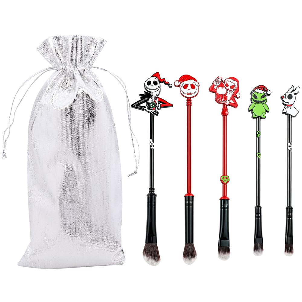 COSHINE The Nightmare Before Christmas – Juego de 5 brochas de maquillaje de anime de Halloween Jack (rojo y verde)