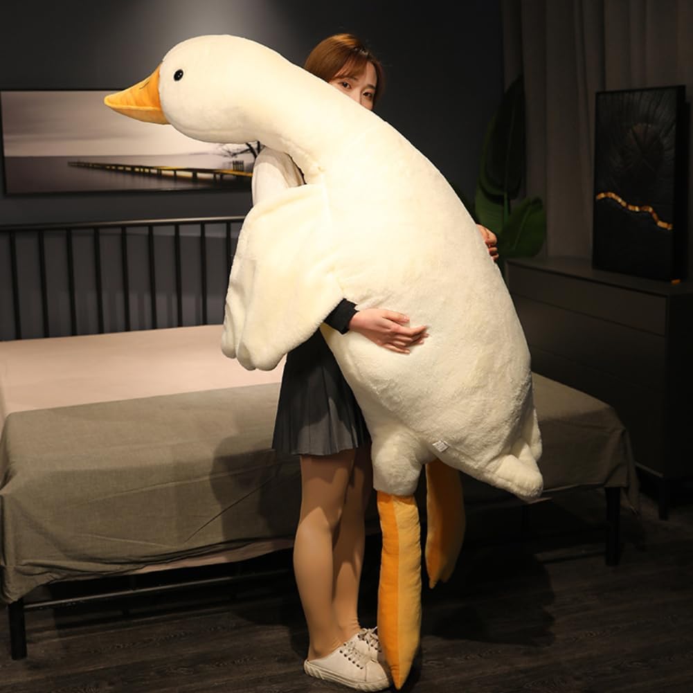 Peluche de ganso gigante, almohada de felpa de ganso suave de 74.8 pulgadas, lindo juguete de peluche de cisne de peluche de cisne para dormir,
