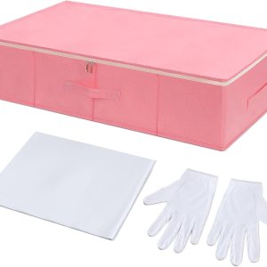 Kit de caja de conservación para vestidos de novia con 1 par de guantes de microfibra y 100 hojas de papel de seda sin ácidos para almacenamiento de Kit de caja de conservación para vestidos de novia con 1 par de guantes de microfibra y 100 hojas de papel de seda sin ácidos para almacenamiento de