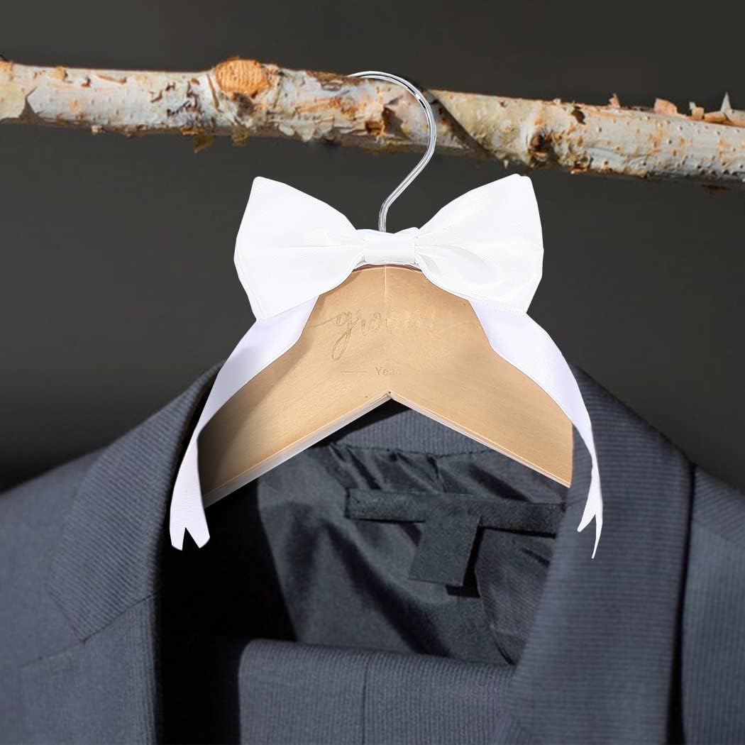 Yean Colgador de boda con nudo de lazo para vestido de novia, color madera natural, colgador de traje grabado para mujer