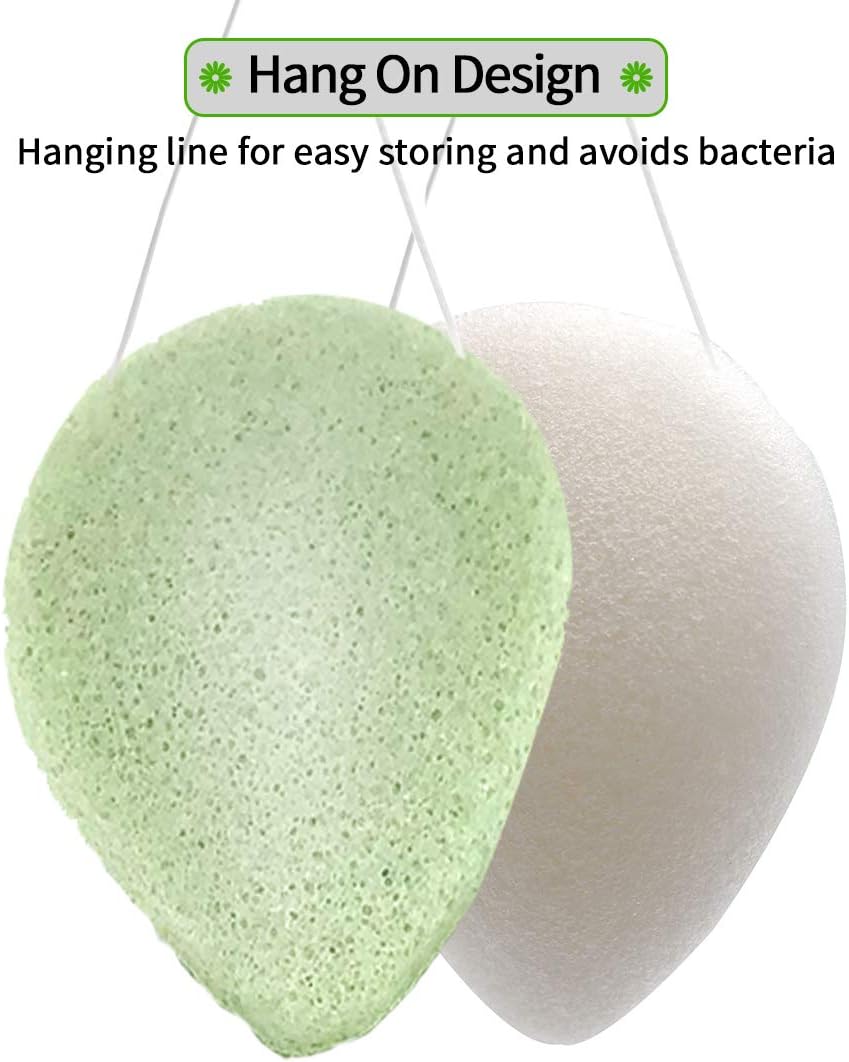 ESMOSEN 2 esponjas faciales 100% naturales de té verde konjac para limpieza profunda de la cara y exfoliación suave, seguro para pieles delicadas y