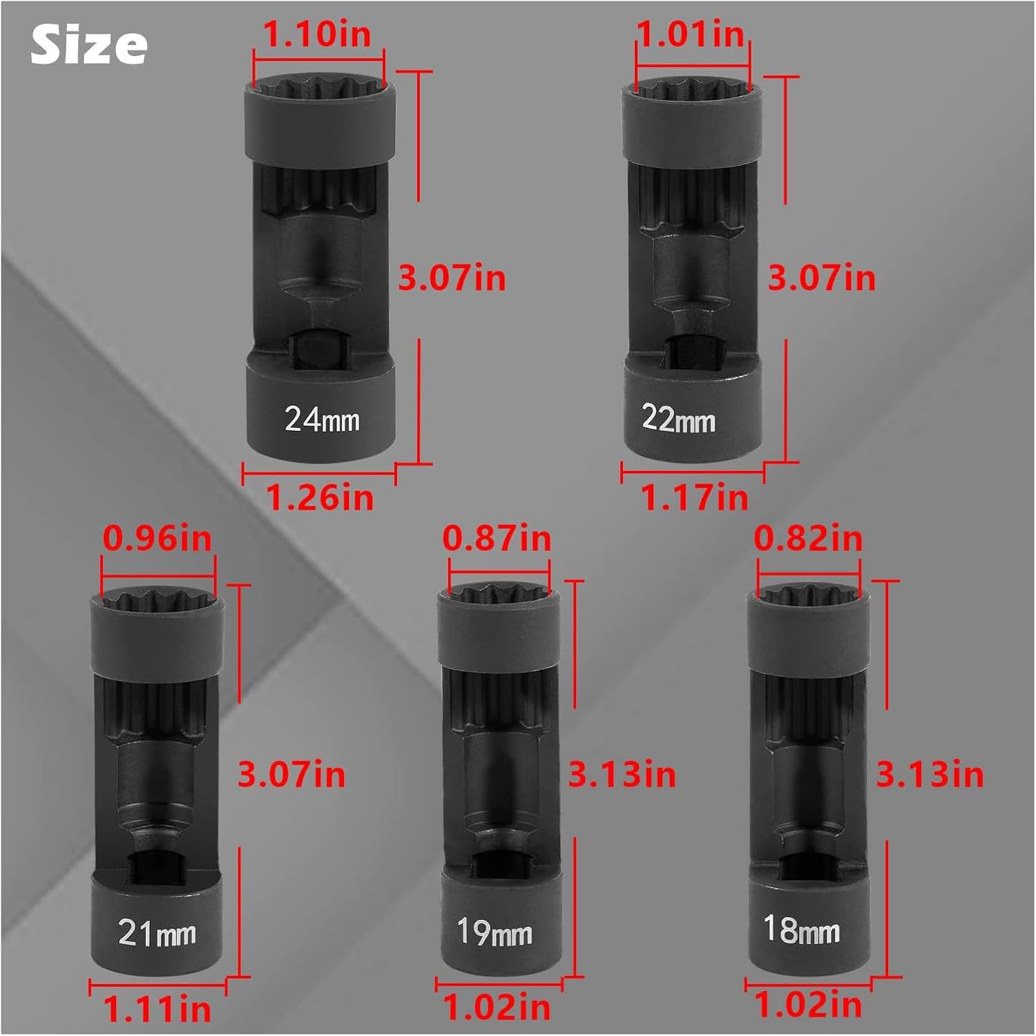 Juego de 5 piezas de tuercas de puntal de 0.709 in, 0.748 in, 0.827 in, 0.866 in, 0.945 in con 12 puntos de 12 pulgadas, herramienta de enchufe de