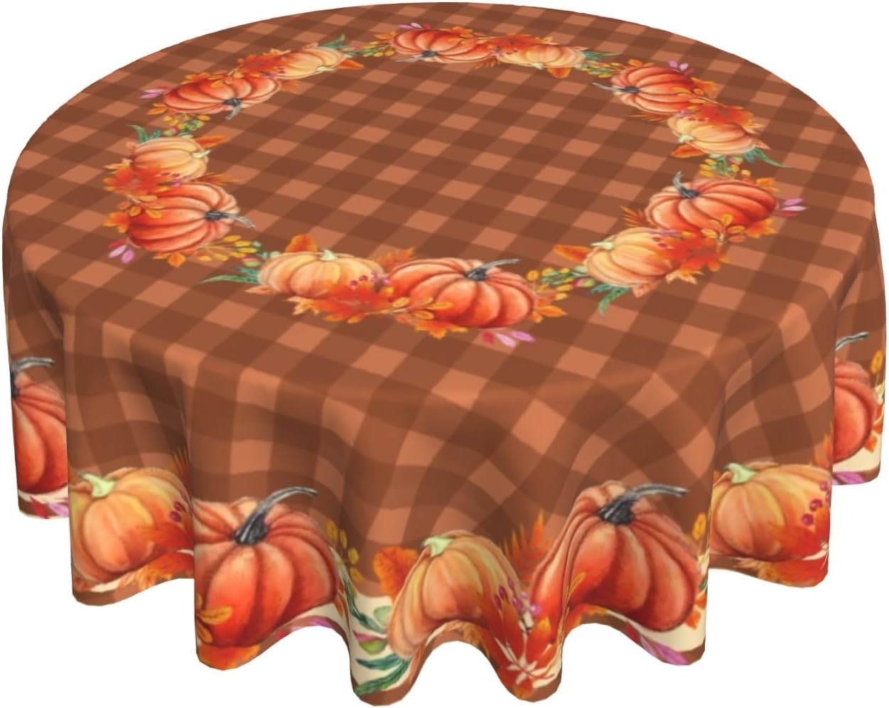 Giwawa Mantel redondo de calabaza de otoño, 60 pulgadas, hojas de arce otoñales, mantel decorativo a cuadros marrones para cocina, comedor,