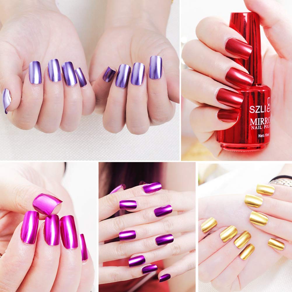 Ochine Esmalte de uñas de gel de espejo, 0.6 fl oz, no irritante, de secado rápido, esmalte de uñas de color metálico