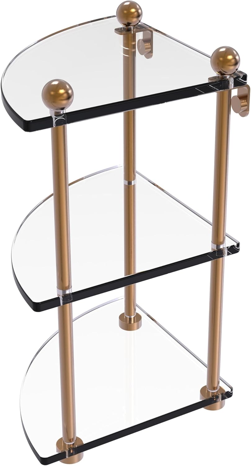 Allied Brass PR-6 Estante de cristal esquinero de tres niveles, bronce cepillado