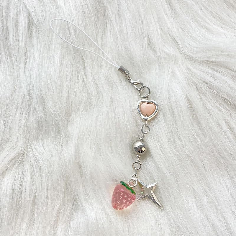 Meefisher 2 piezas de fresa con cuentas para teléfono, cordón de perlas de fruta dulce, correa de muñeca hecha a mano, cuentas antipérdidas,
