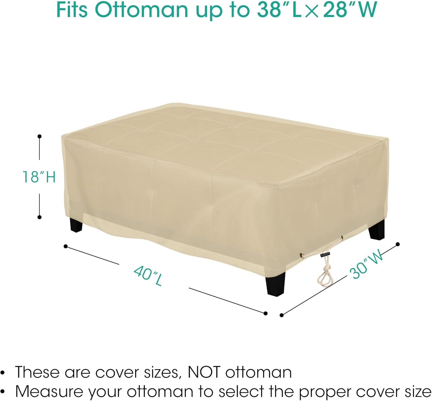 SunPatio Funda otomana para exteriores, funda rectangular resistente al agua, funda de mesa auxiliar para muebles de patio, protección para todo