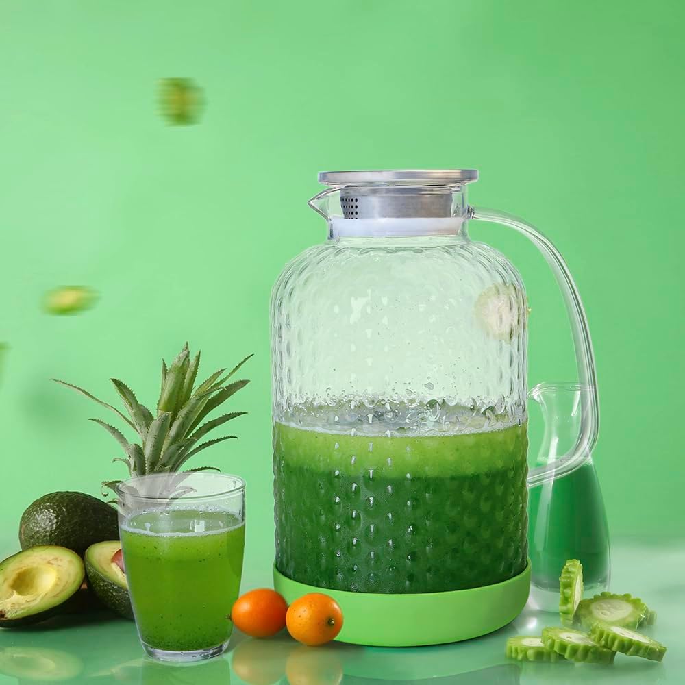 Jarra de vidrio de 102 onzas, jarra de bebidas de jugo de 3 L, olla de vidrio de gran capacidad adecuada para familias grandes y fiestas pequeñas