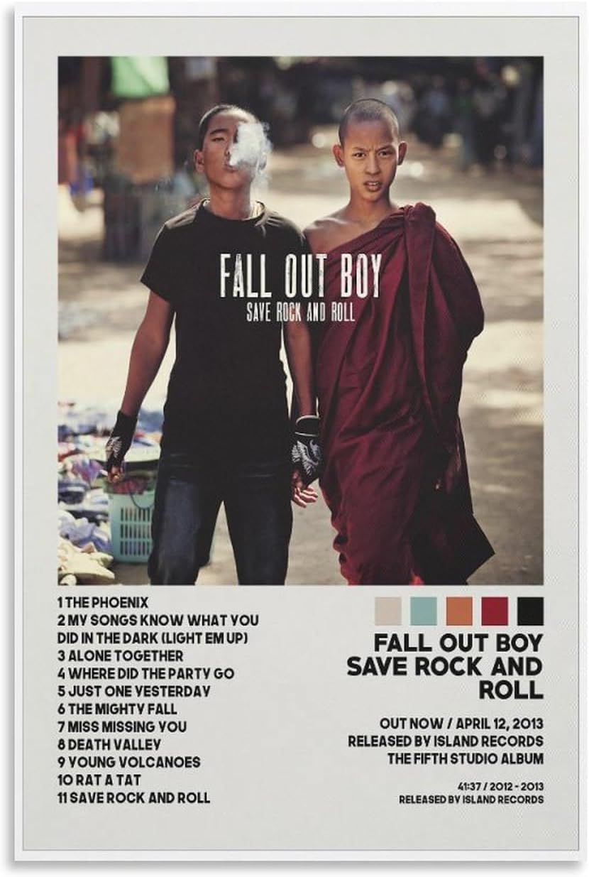 Fall Out Boy Save Rock and Roll – Póster de lienzo para decoración de dormitorio, paisaje, oficina, regalo de cumpleaños de San Valentín, estilo sin