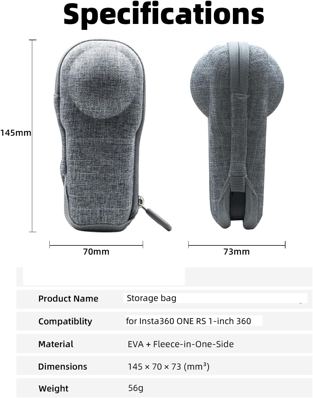 Para In-sta360 ONE RS 360 estuche de una pulgada, estuche de transporte bolsa de almacenamiento