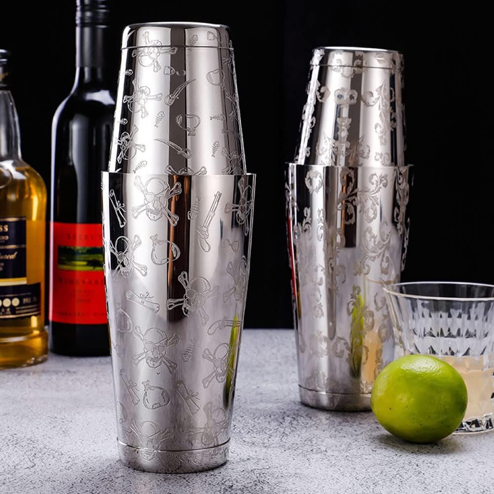 Boston Shaker – Lata de acero inoxidable con patrón grabado  coctelera de 2 piezas con peso de 18 onzas y 28 onzas, kit de coctelera de Martini para