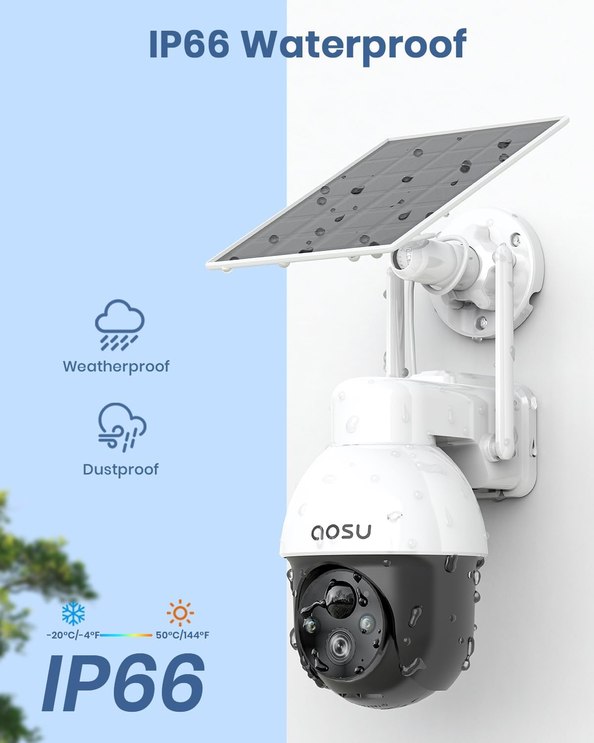 Cámara solar de seguridad para exteriores – Cámaras de seguridad inalámbricas para exteriores con vista panorámica de 360, seguimiento automático