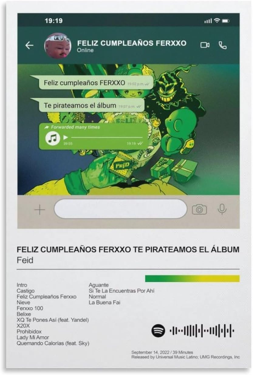 Feid – Póster en lienzo con diseño de Feliz Cumpleaños Ferxxo 5, decoración de dormitorio, paisaje, oficina, San Valentín, cumpleaños, sin marco, 20
