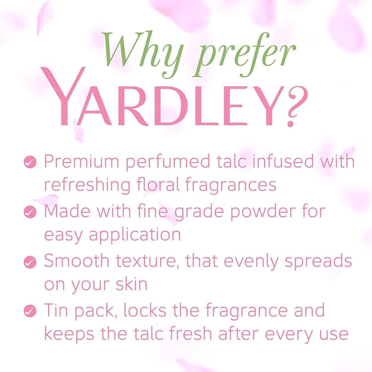 Yardley London – Fragancia floral fresca bloqueada en un polvo de talco perfumado fino y sedoso (Yardley London English Rose, paquete de 1 8.82 oz)
