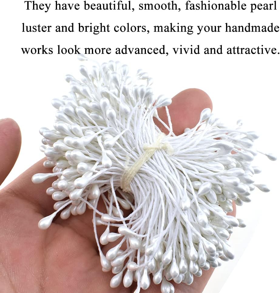 HAHIYO 700 piezas de perlas blancas de 0.118 pulgadas, doble cabeza, estambres de flores, estambres de flores, estambres artificiales, hechos a