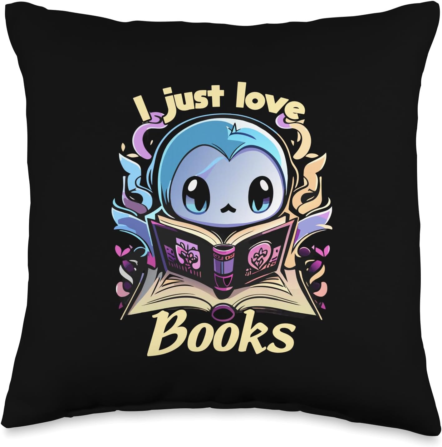 I love reading books helloween outfit women Halloween Costume-Cute Ghost Kawaii-I Love Reading Books Throw Pillow, 16×16, Multicolor
