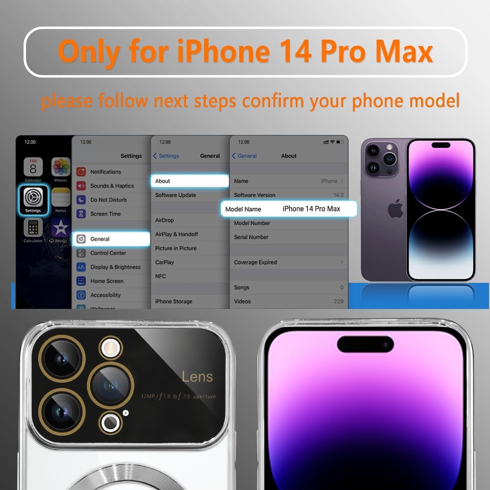 KANGHAR Funda magnética transparente para iPhone 14 Pro Max para mujeres y hombres con protector de lente, antiarañazos, chapado de lujo, compatible